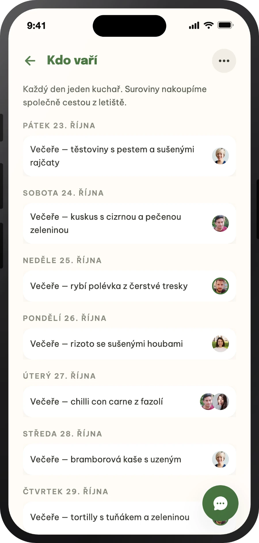 Rozpis, kdo který den vaří
