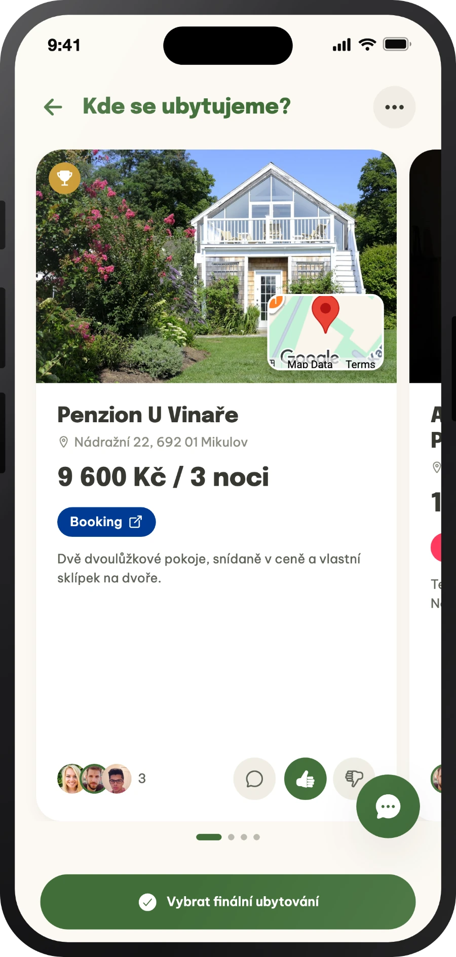 Hlasování o ubytování s cenami