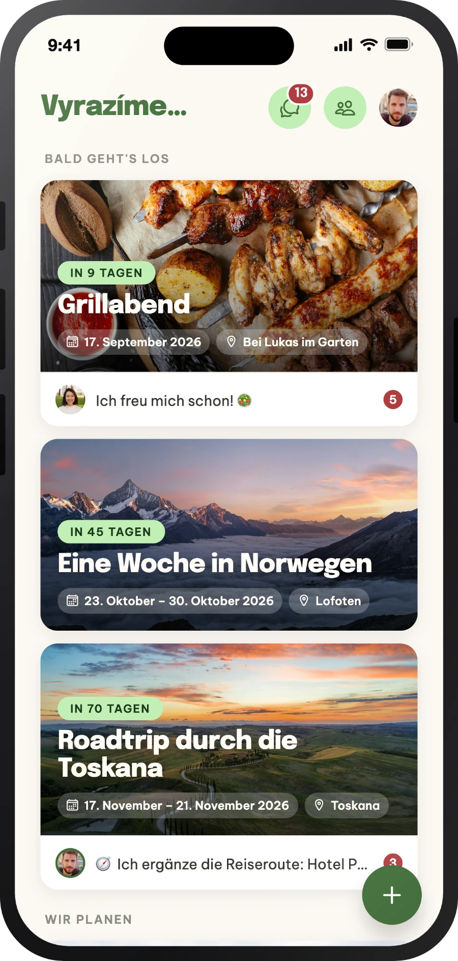 Liste der Events in der App Vyrazíme