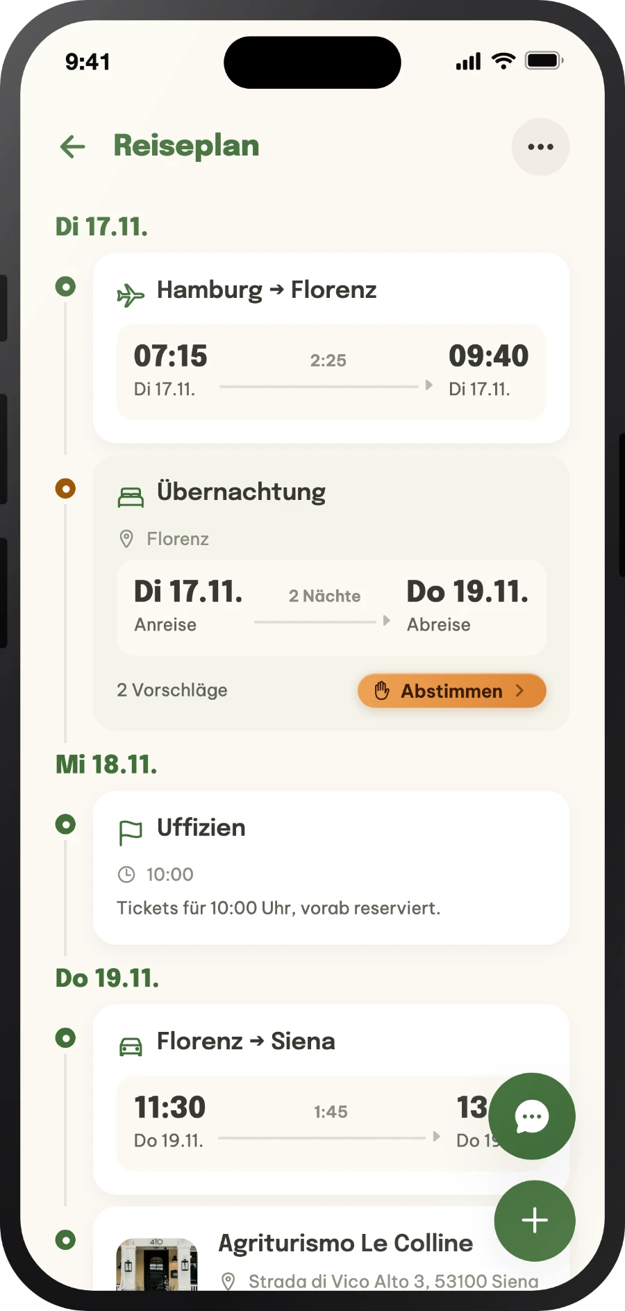 Reiseroute Tag für Tag