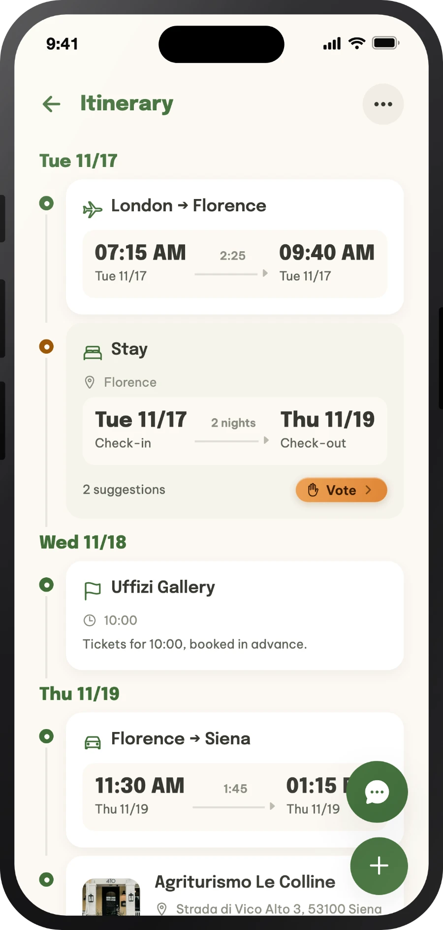 Day-by-day trip timeline