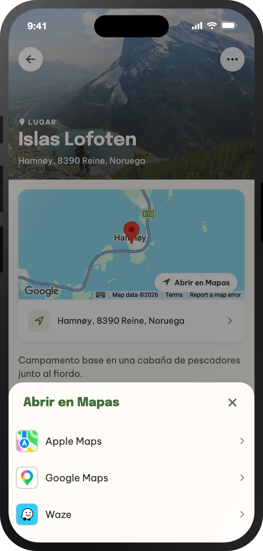 Selección de la app de navegación