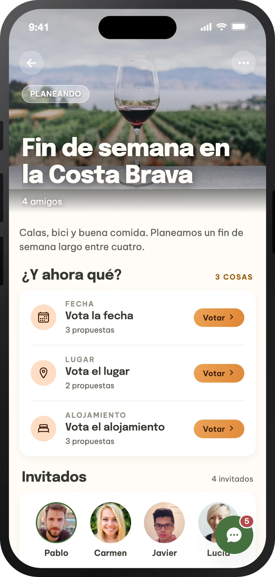 Detalle de un evento en preparación