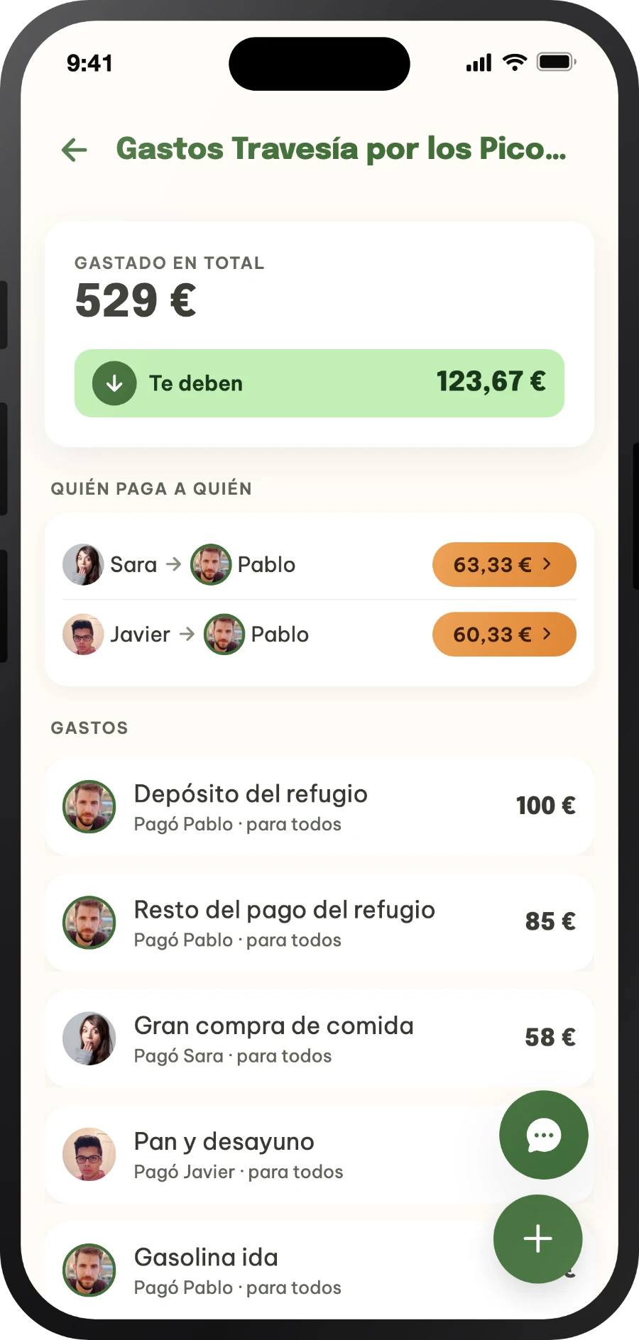 Resumen de gastos y cuentas