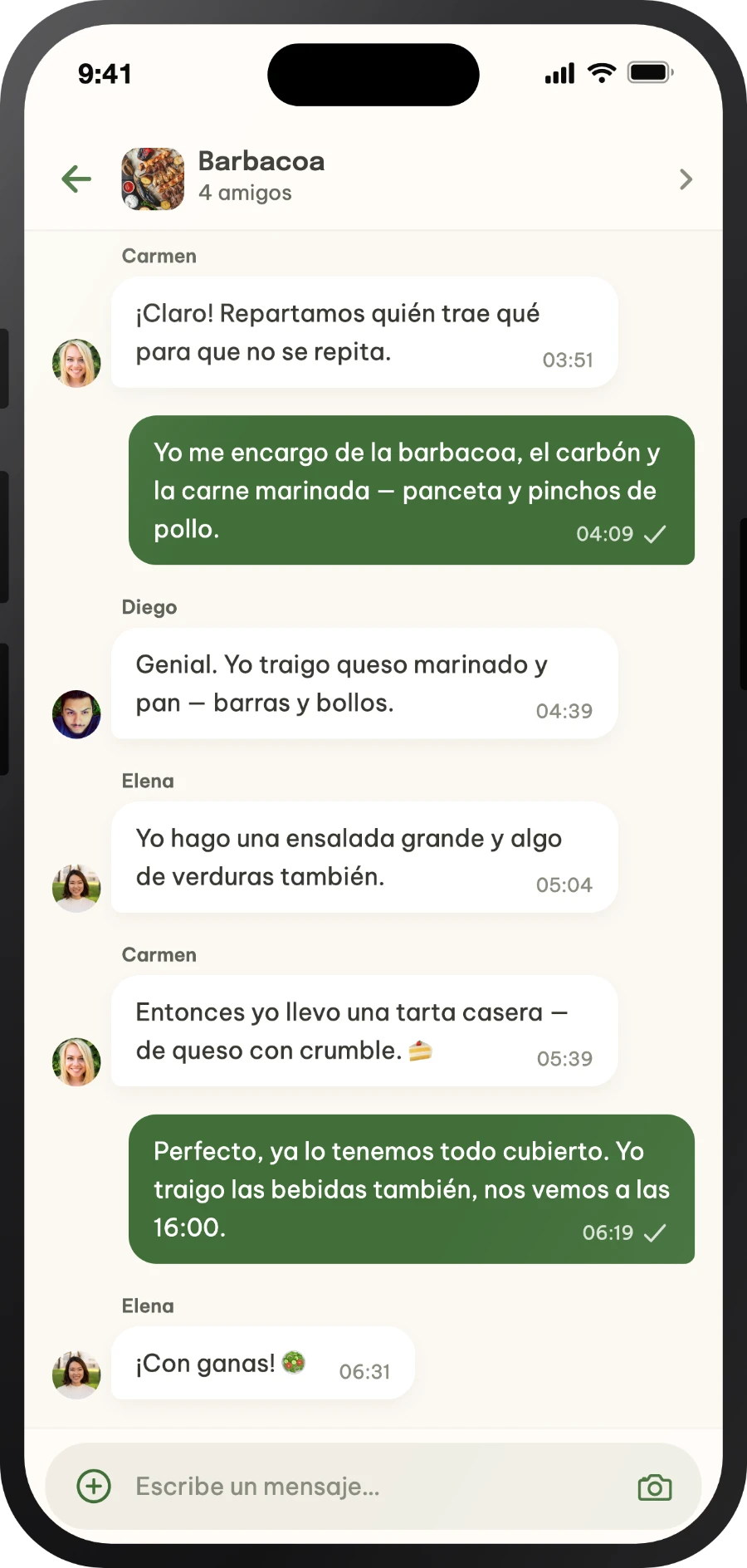 Chat de grupo del evento