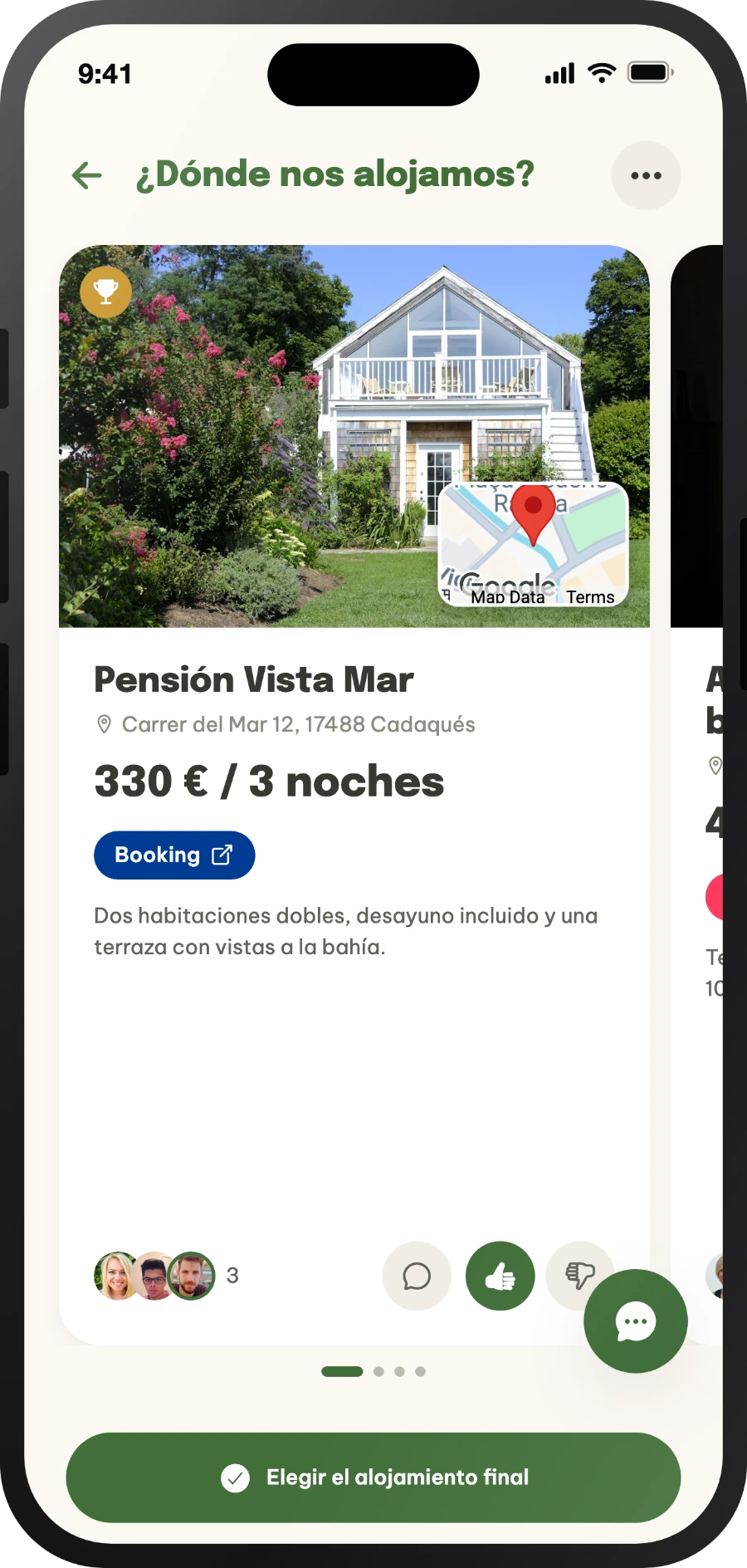 Votación de alojamiento con precios