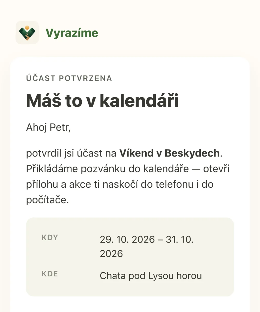 E-mail Máš to v kalendáři s termínem a místem akce