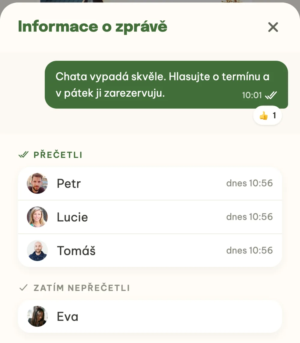 Informace o zprávě se seznamy Přečetli a Zatím nepřečetli