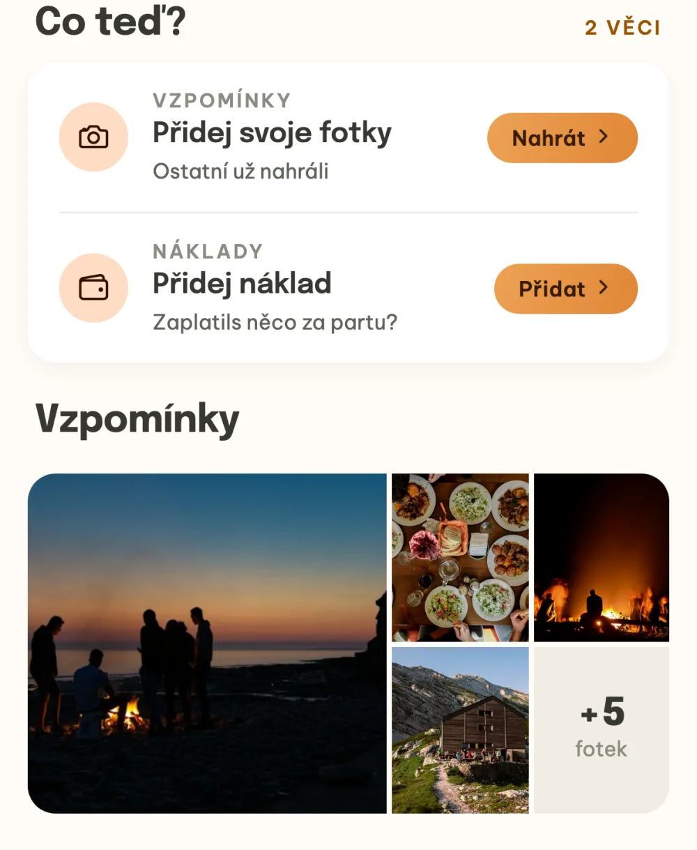 Probíhající akce s Přidej svoje fotky, Přidej náklad a albem Vzpomínky