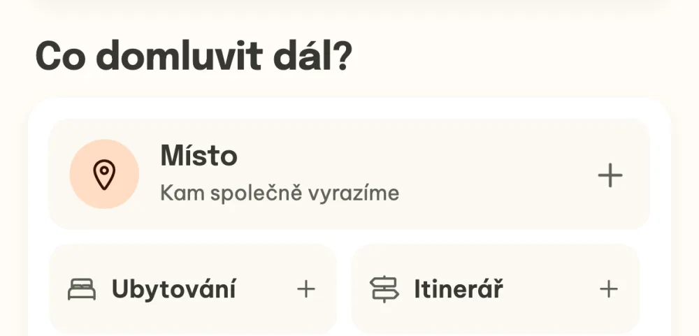 Panel Co domluvit dál? s dlaždicí Itinerář
