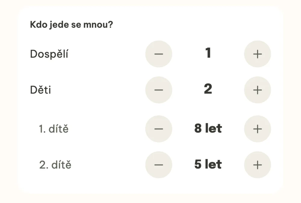 Kdo jede se mnou? se dvěma dospělými a dvěma dětmi s věkem
