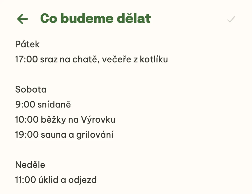Poznámka Co budeme dělat s programem na pátek, sobotu a neděli