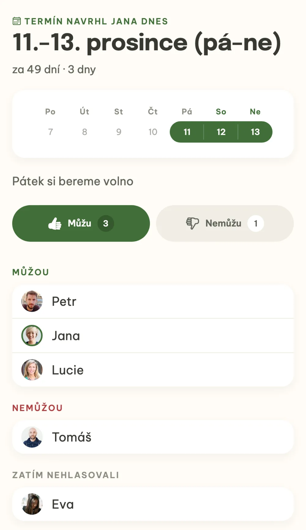 Detail termínu se seznamy Můžou, Nemůžou a Zatím nehlasovali