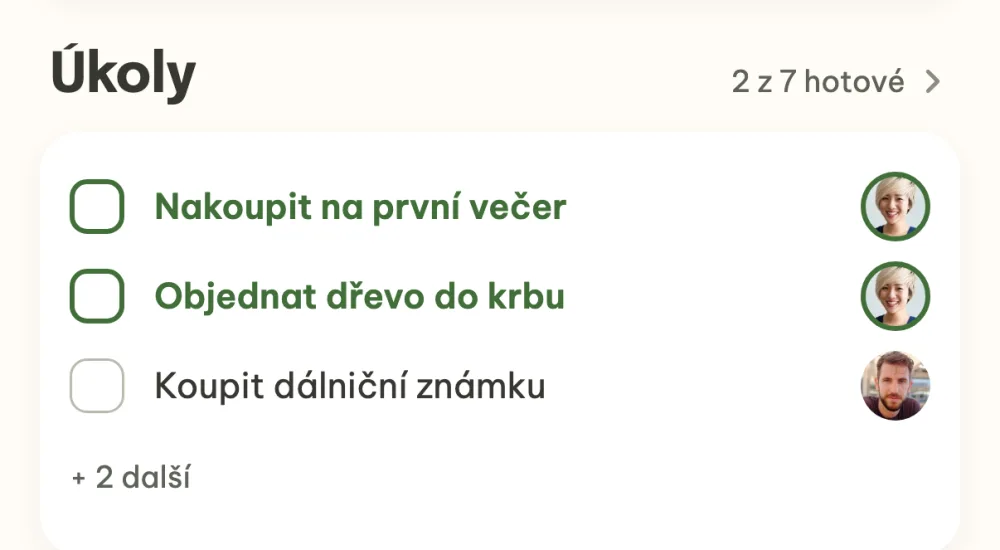 Sekce Úkoly v detailu akce s nesplněnými úkoly a počtem hotových