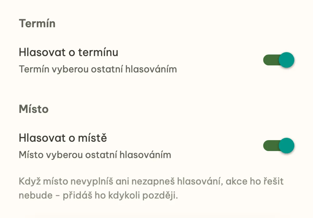 Termín a místo se zapnutým hlasováním